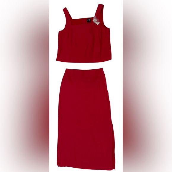 NWT GAP linen blend maxi skirt and cropped top tank red size small/extra small - Picture 2 of 14